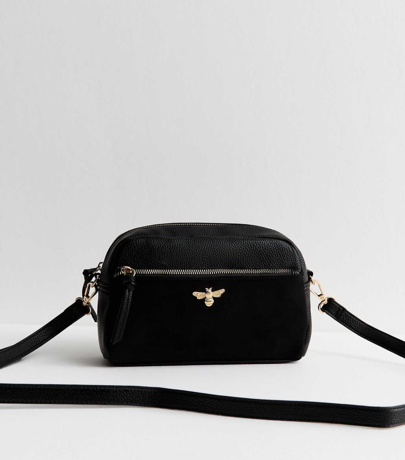 black-faux-leather-bee-camera-crossbody-bag