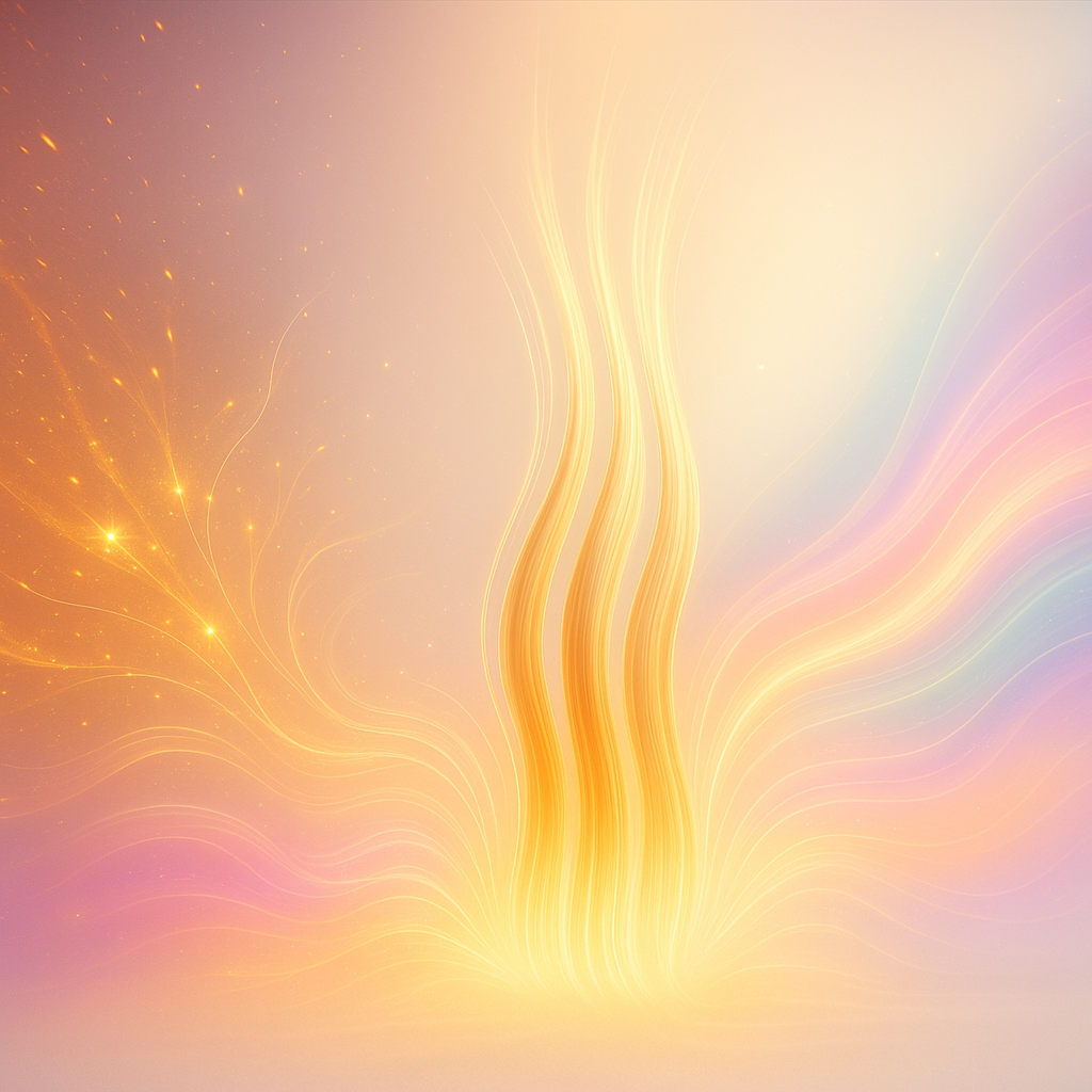 pcos-hair-loss-hormone-balance-cosmic-art Surreal cosmic artwork showing chaotic golden sparks transforming into smooth pastel aura waves with glowing hair strands, symbolising hormone balance.